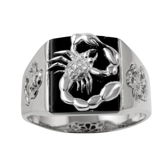 New men's Sterling Silver 925 Rhodium Plated Square Scorpion Ring size 10 - Picture 2 of 2